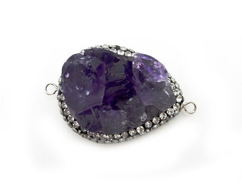 Amethyst Point Cluster Teardrop Double Bail Pendant with Rhinestone Pave Accent Edge and Silver Plated Bail (S93B10-06)