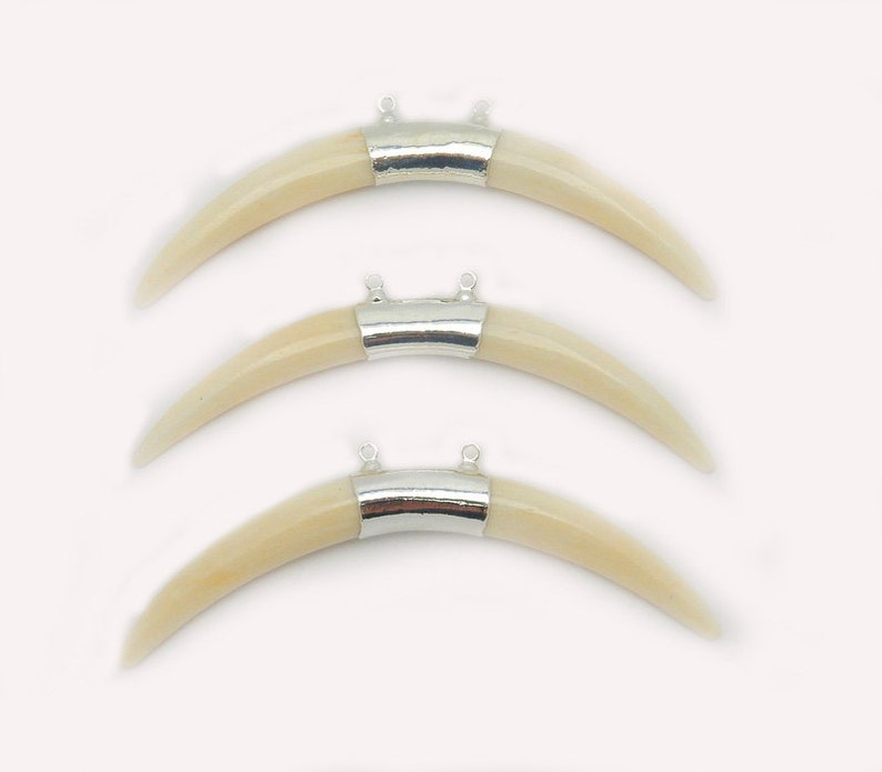 White Bone Horn Double Bail Pendant with Electroplated Silver Bar S86B1-03