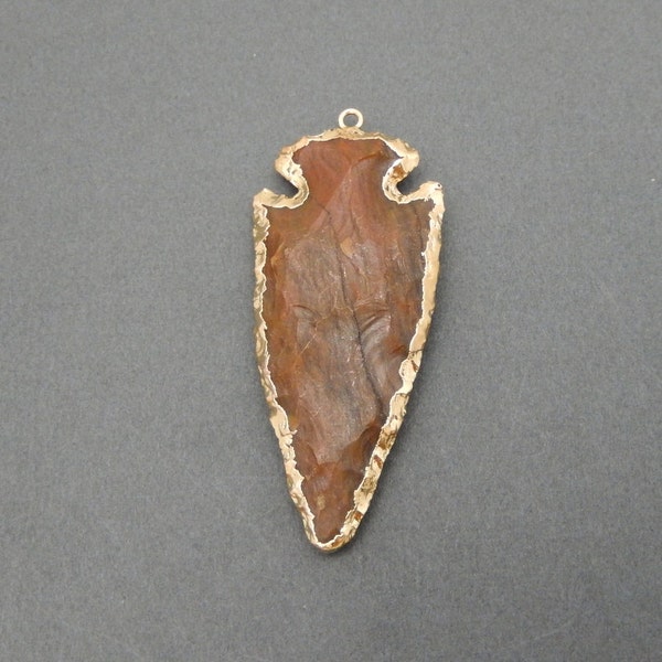 Large Jasper Arrowhead Pendant with Electroplated 24k Gold Edge-- Made in the USA (S76B8-01)