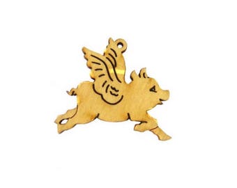 Flying Pig Charm Pendant-- Wood Pendant- Baltic Birch Flying Pig Charm Pendant (WJ-56)