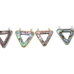 Thin Abalone Triangle Double Bail Pendant with Electroplated 24k Gold or Silver Edge and Bail (S96B16)