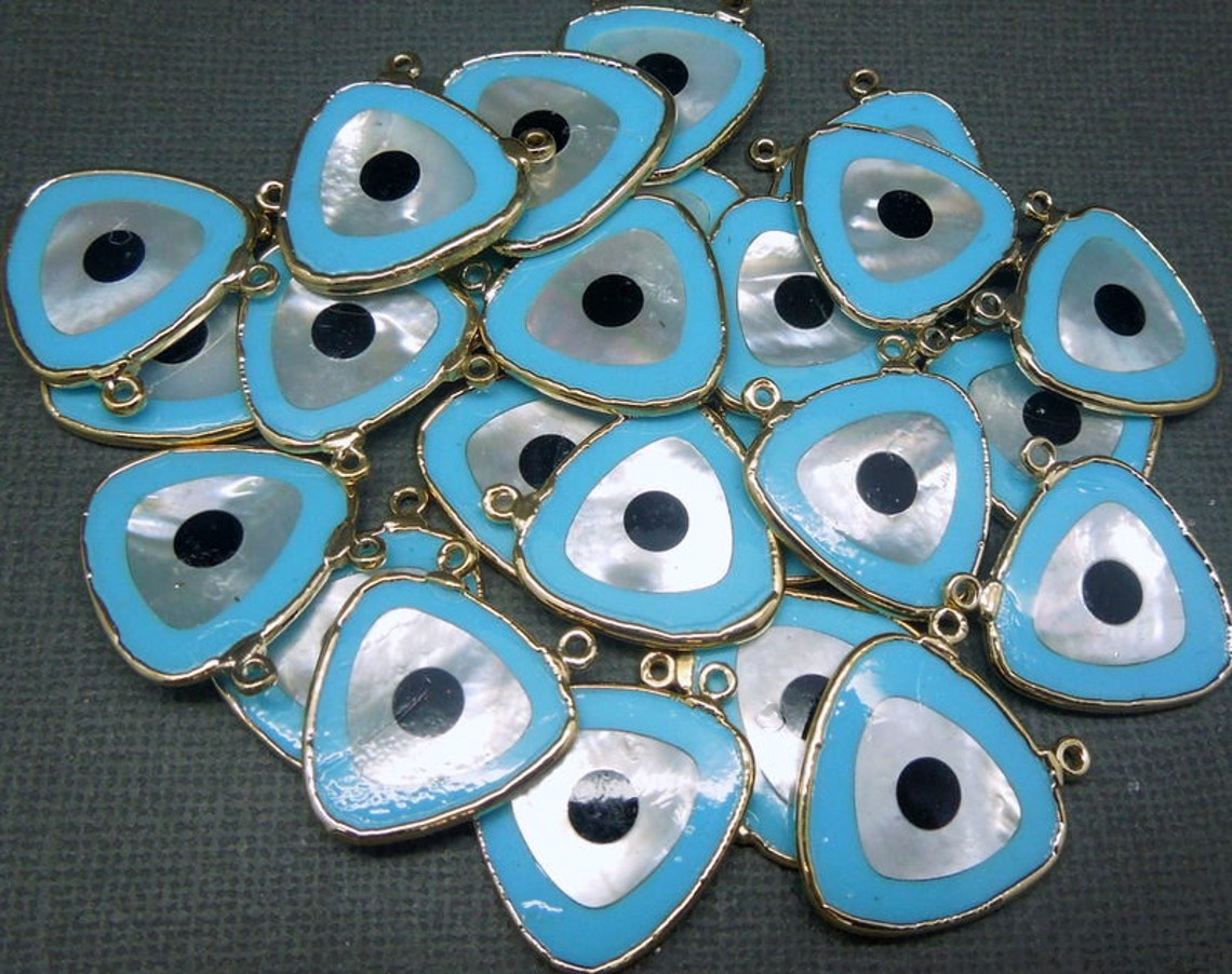 Greek Eye Single Bail Charm Pendant With Electroplated 24k Etsy