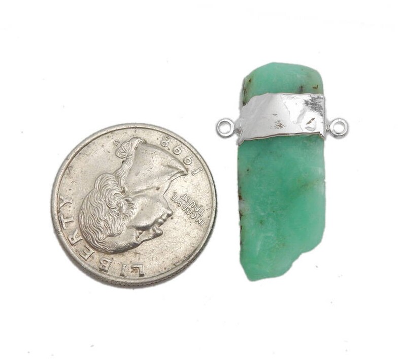 Freeform Chrysoprase Double Bail Slab Pendant with Electroplated Silver Band S120B6-13 image 2