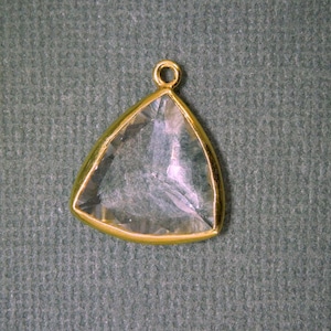 Crystal Quartz 16mm Triangle Charm Pendant with Gold Vermeil Bezel (GI-15)