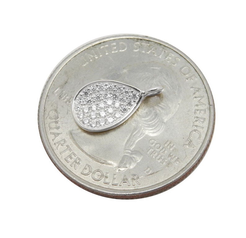 Petite Sterling Silver Teardrop Pendant with Rhinestone Cz Accents LA-169