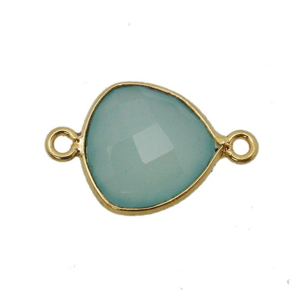 Sea Green Chalcedony Trillion Cut Station Charm Double Bail Pendant- 12mm Gold Over Sterling Bezel Single Bail Charm Pendant (S1B24-08)