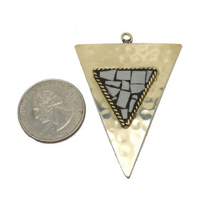 Hammered Brass Triangle Pendant with White Howlite Mosaic S52B16b-03 image 5