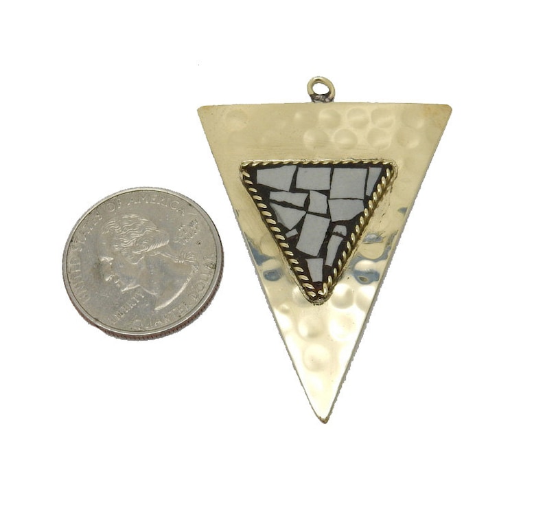 Hammered Brass Triangle Pendant with White Howlite Mosaic S52B16b-03 image 5