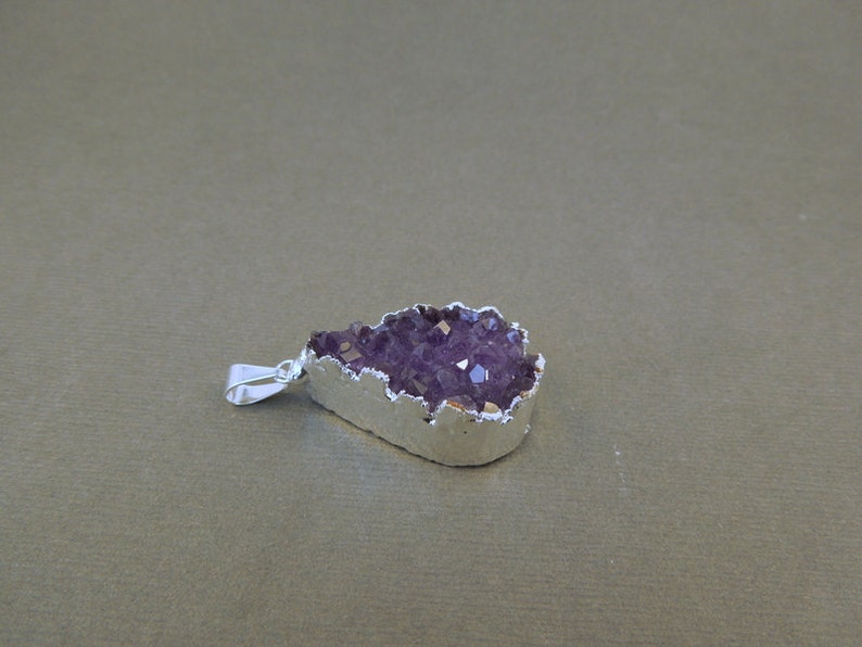 Amethyst Cluster pendant druzy druzzy drussy with sterling silver edging A quality Stone S12B3-06 image 3