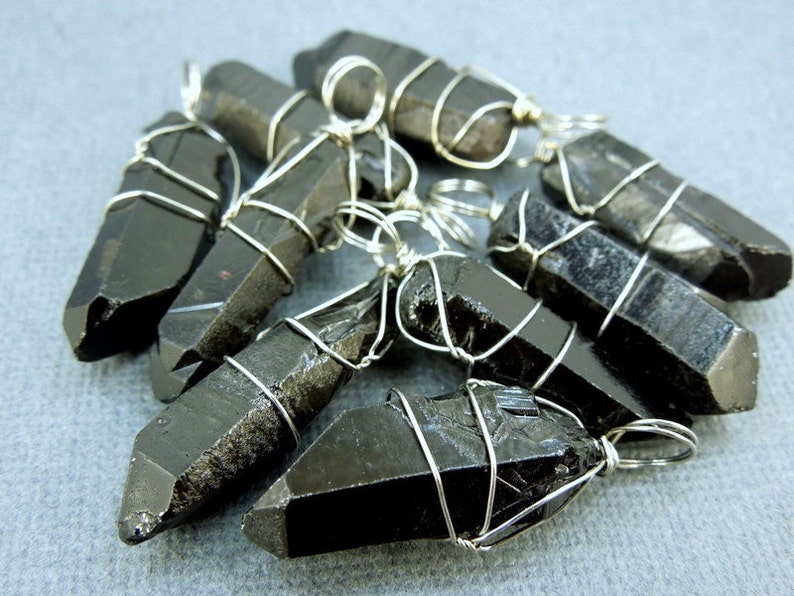 Gemstone Charm Black Coated Crystal Quartz Point with Silver plated Wire Wrap Charm Pendant S20B11-03 image 4