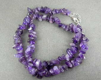 Gemstone Beaded Chain-- Finished 18" Amethyst Chip Bead Chain with Silver Lobster Clasp and Extension Links S116B3-04