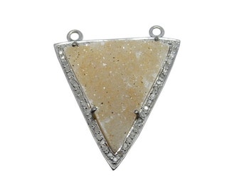 Quartz Tan Druzy Triangle in an Oxidized Sterling Silver and Pave DIAMOND Setting- Druzy Drusy Double Bail Pendant (EX17-09)