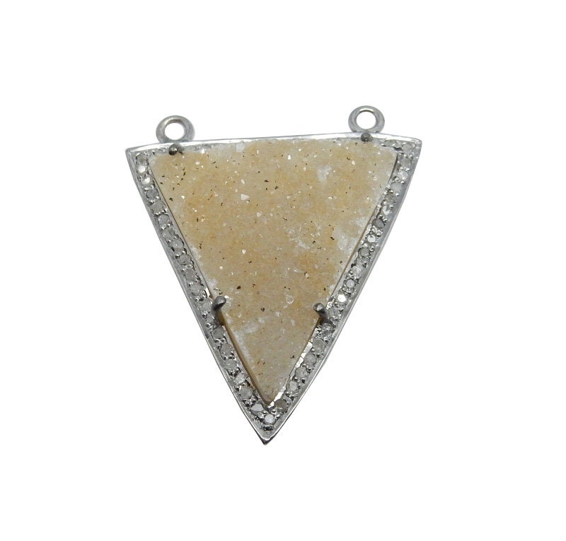 Quartz Tan Druzy Triangle in an Oxidized Sterling Silver and | Etsy