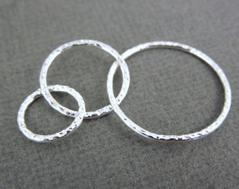 Silver Chain Links-- Round Silver Fill Textured Links --- 3 Link Earring Findings Hoops - ONE PAIR (S35-B5-12)