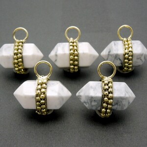 White Howlite Colored Nugget Pendant  -- Double Terminated Nugget with Dotted Brass Edge and Bail - (S20B14-01)