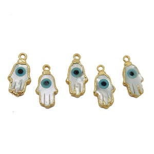Tiny Pearl Hamsa Hand Pendant with Electroplated 24k Gold, Gun Metal, or Silver Edge and Cap (S87B18-07) (S86B12-04) (S86B19-16) image 5