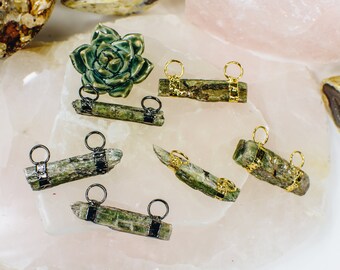 Green Kyanite Double Bail Pendant Charm Electroplated in 24k Gold/Gun Metal Fancy Hoop Bail (S98B20)