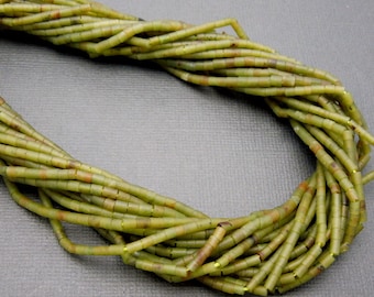Jade Beads-- ONE STRAND -- Green 2mm x 3mm Jade Tube Beads (S36B7-07)