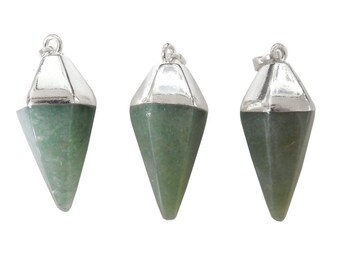 Aventurine Spear Pendant with Electroplated Silver Cap and Bail (S52B24b-08)