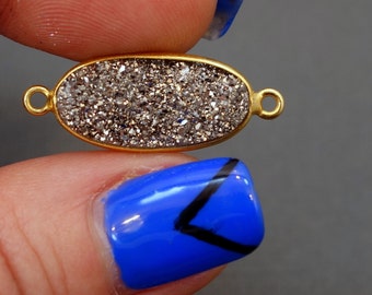 Druzy Bezel Connector- Platium Titanium Treated  20mm x 10mm Druzy Bezel Gold Plated Connector S56B16-14