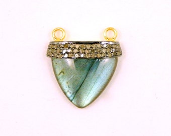 Labradorite Shield Double Bail Pendant Connector with an Gold Over Sterling Silver and Pave DIAMOND Cap (EX15-14)