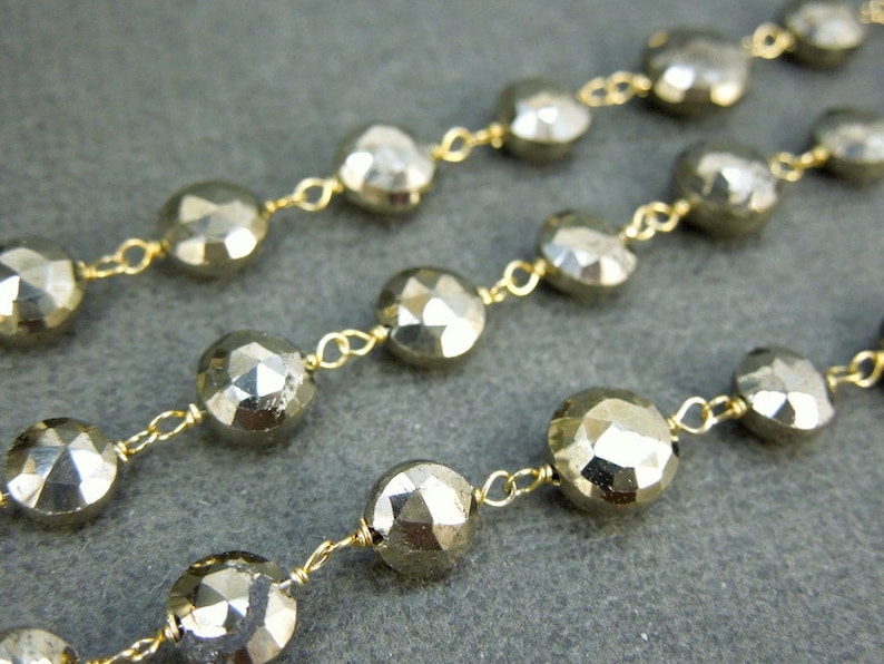 3ft 3 FEET BuY in BULK and Save Pyrite 24k gold Layered over Sterling Silver wire Wrapped Chain
