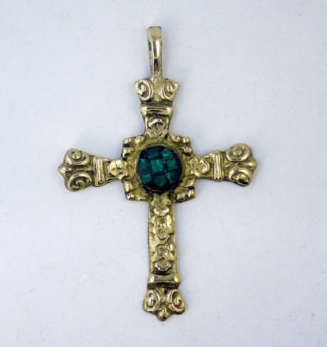 Large Brass Cross Tibetan Cross Cross With Malachite - Etsy
