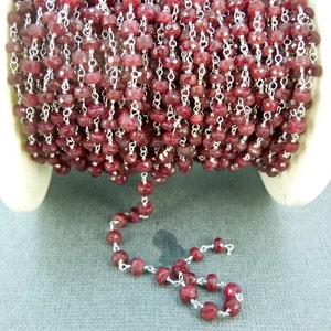 Gemstone Chain - Dyed Ruby Wire Wrapped Sterling Silver Chain - Beaded ...