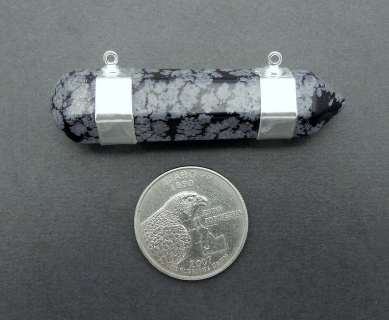 Snowflake Jasper Point Pendant Double Bail Pendant Connector with Electroplated Silver Edge and Bails S35B4b-06