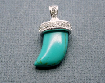 Turquoise Horn Petite Pendant Charm with Electroplated Sterling Silver and Pave CZ Rhinestone Cap (LA-34)