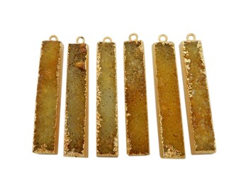 Druzy Jewelry Dyed Yellow Colored Druzy  Bar Pendant with Electroplated 24k Gold Edge - dydruz (S35B11-01)
