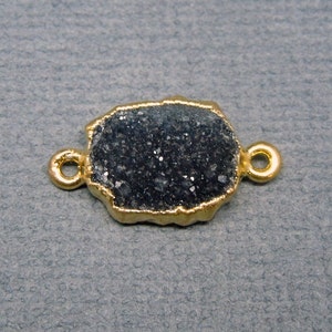 Dark Quartz Druzy Petite Double Bail Freeform Pendant with Gold Electroplated Edge Double Bail Connector Link S28B4-09 image 2