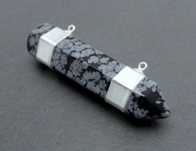 Snowflake Jasper Point Pendant Double Bail Pendant Connector with Electroplated Silver Edge and Bails S35B4b-06