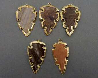 Arrowhead Pendant-- Fancy Jasper Arrowhead Pendant with 24k Gold Electroplated Trim and Bail (S41B6)