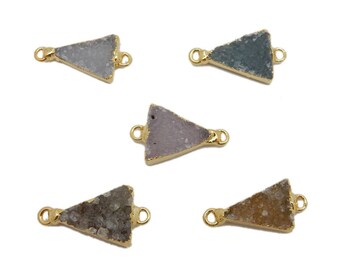 Druzy Triangle Double Bail Pendant with Electroplated 24k Gold Edge (S120B6-04)