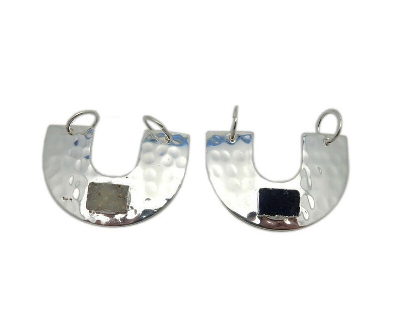 S118B7-14 Large U Crescent Double Bail Pendant with Rectangle Druzy Accent and Electroplated Silver
