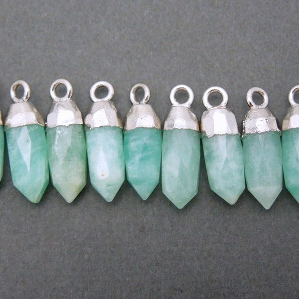 5 pcs Tiny Amazonite Spike Pendant Charm with Electroplated Silver Cap and Bail -Bulk Lot Of 5- (S20B16-12)
