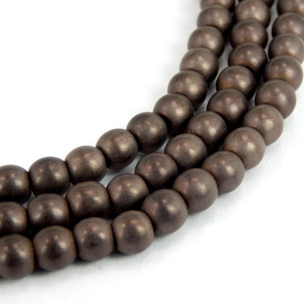 Dark Brown Hematite Beaded Strand - 4mm Bead - 1 STRAND (S67B2-02)