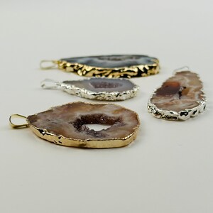 Agate Occo Geode Druzy Slice Pendant Crystal Geode with Electroplated Gold or Silver Edge S40B5 image 7