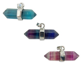 Fluorite Petite Double Terminated Nugget Pendant with Silver Plated Band and Bail (S94B8-04)