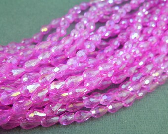 Chinese Crystal Beads - Hot Pink Faceted Chinese Crystal Drop Beads - 1 STRAND (S94B9-01)