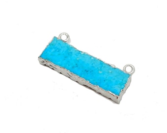 5pcs - Turquoise Bar Double Bail Charm Connector Pendant Silver  Electroplated Edges - BULK LOT OF 5 - (S95B3-05)