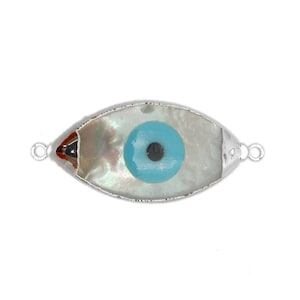Pearl and Turquoise Howlite Greek Eye Marquise Pendant with Electroplated Silver Cap and Edge (S8B12-24)