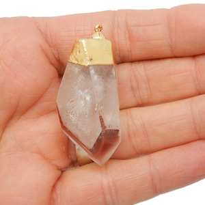 Crystal Quartz Large Pendant  with 24k Gold Electroplated Cap and Bail -- Large Colorful Inclusion -- (G-032)