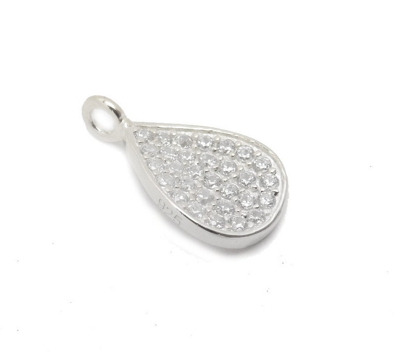 Petite Sterling Silver Teardrop Pendant with Rhinestone Cz Accents LA-169