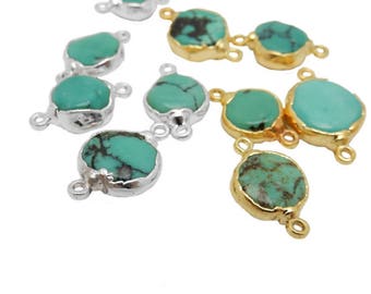 Turquoise Freeform Coin Double Bail Pendant with Electroplated 24k Gold or Silver Edge (S87B18)