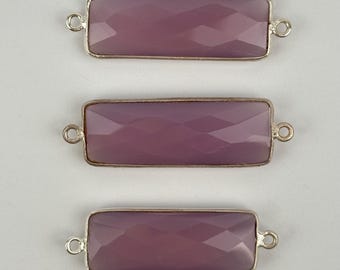 Rosa Chalcedon Station Bar Connector - Sterling Silber Lünette Link Double Bail Charm Anhänger (S37B12-12)