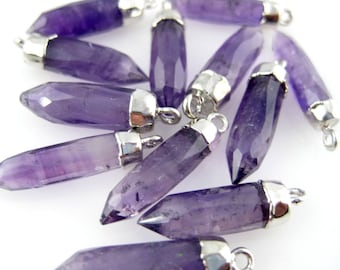 Amethyst Crystal Petite Spike Pendant Charm with Sterling Silver Electroplated cap (S28-B1-03)