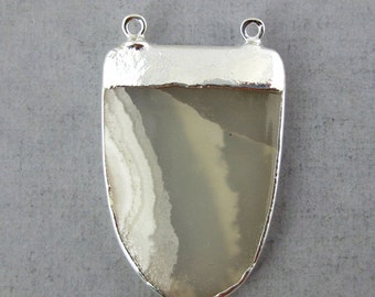 Agate Double Bail Shield Double Bail Pendant Silver Electroplated Trim (S2B12-04)