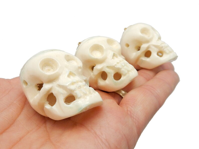 YoU CHooSE Carved Bone Skull Pendant with 24k Gold Electroplated Top and Bail S65b2-35
